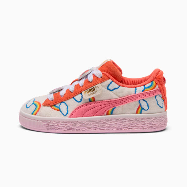 PUMA x CARE BEARS x SESAME STREET Basket Little Kids' "Elmo Cheer" Sneakers, Frosted Ivory-Red Glamour-Pearl Pink, extralarge
